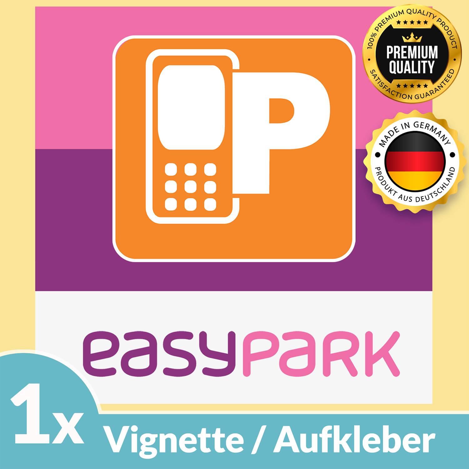 1x EASYPARK EASY PARK Hinterglasaufkleber Ticket Aufkleber Vignette Parkplakette KFZ Auto Park APP Sticker (6 x 6 cm, UV Schutz, wiederablösbar)