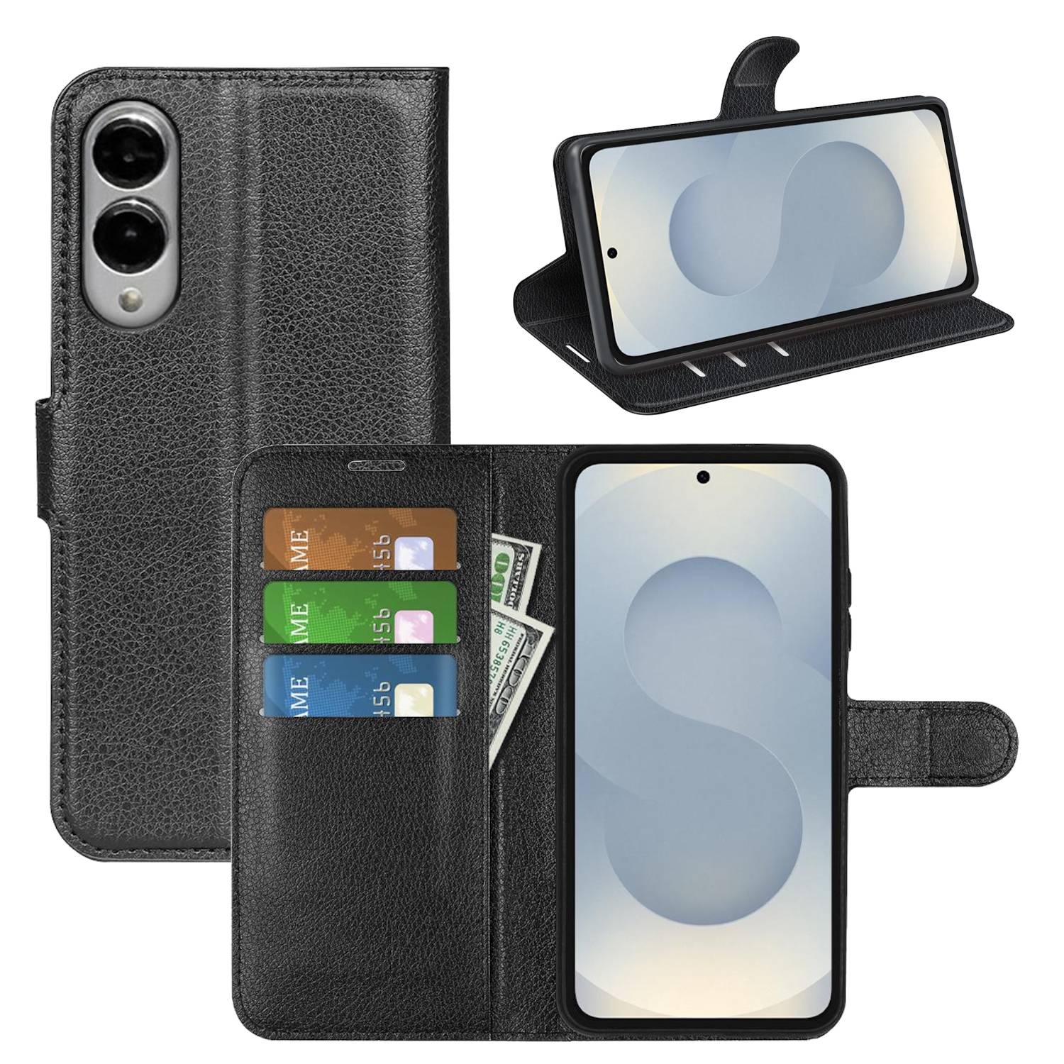 Für Samsung Galaxy S25 Edge 5G Kunstleder Book Wallet Handy Tasche Hülle Cover Schwarz