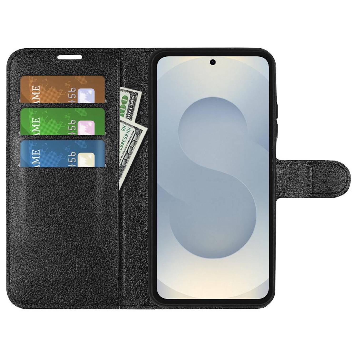 Für Samsung Galaxy S25 Edge 5G Kunstleder Book Wallet Handy Tasche Schwarz + 9H Hart Glas