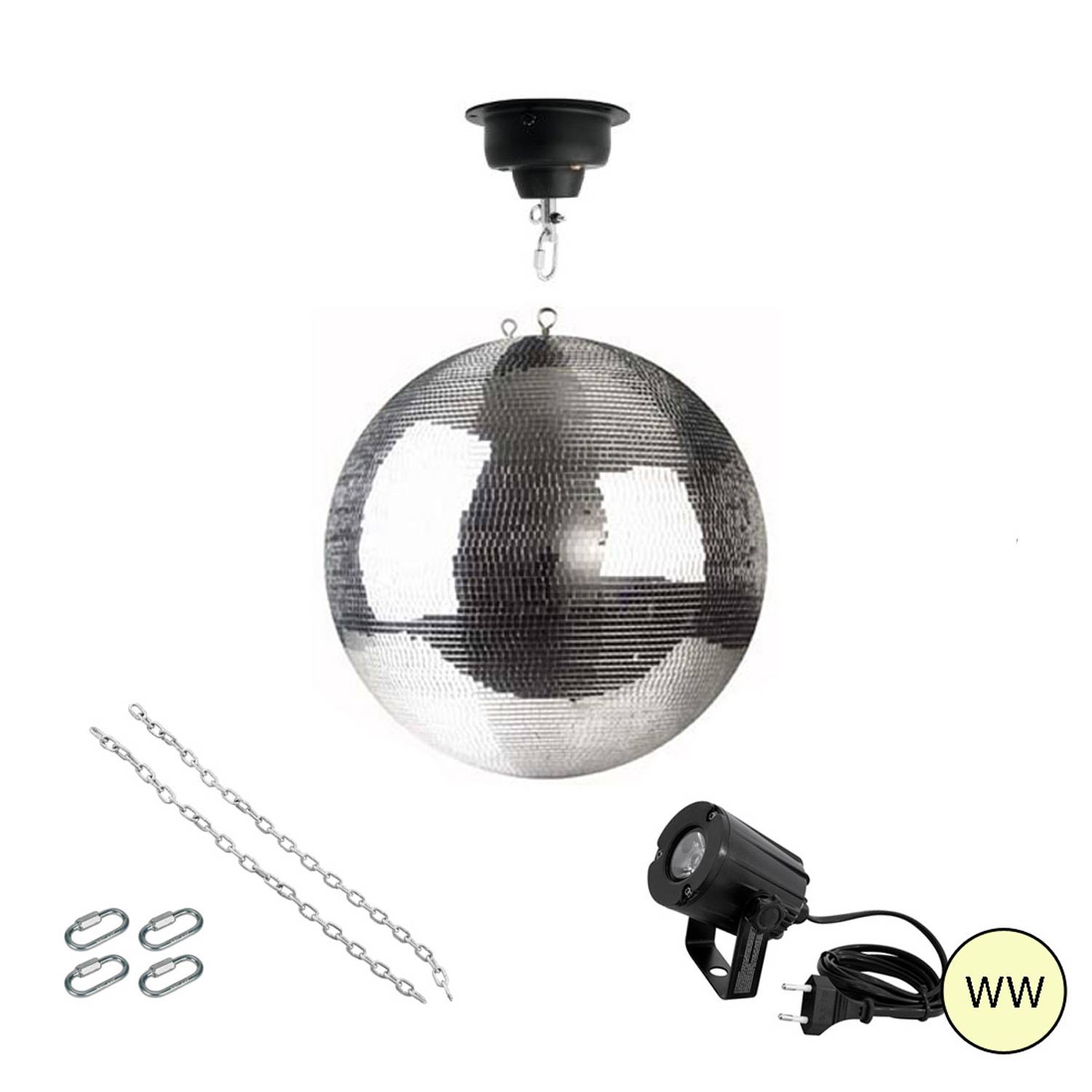 Spiegelkugel Komplettset 40cm, Motor, LED Pinspot (warmweiss) PROFI