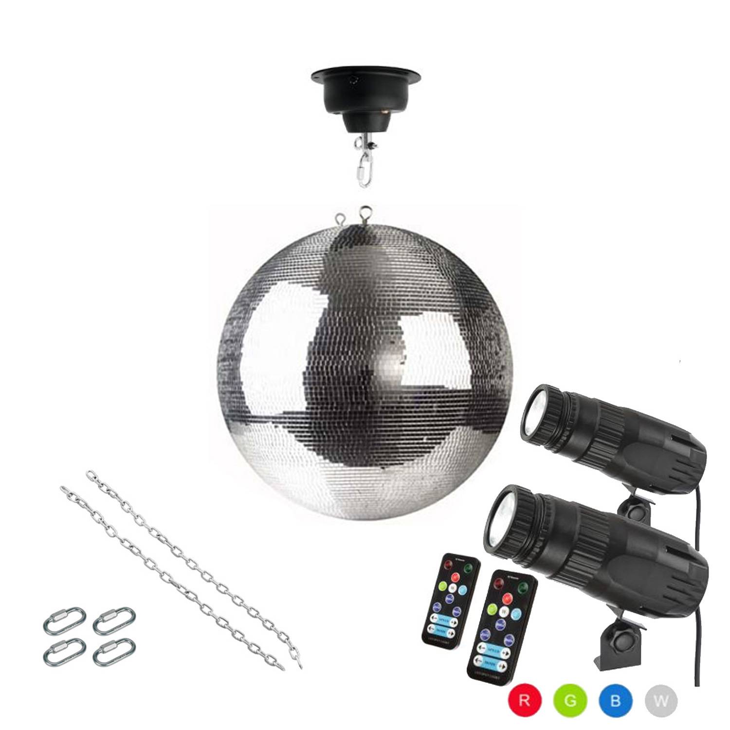 Spiegelkugel Komplettset 40cm mit Motor, 2 x 9W LED Pinspot (RGB) PROFI