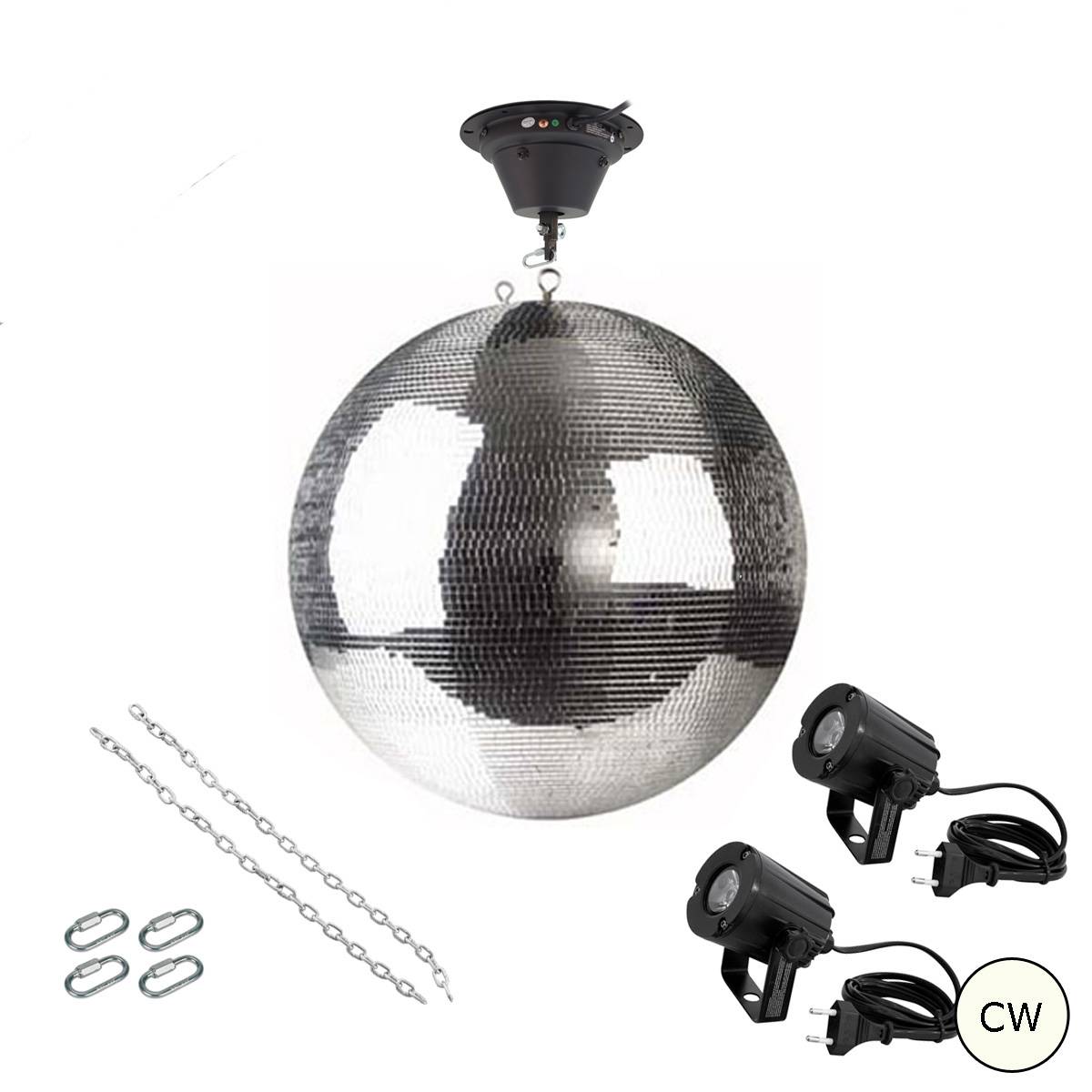 Spiegelkugel Komplettset 50cm mit Motor, 2 x LED Pinspot (kaltweiss) PROFI