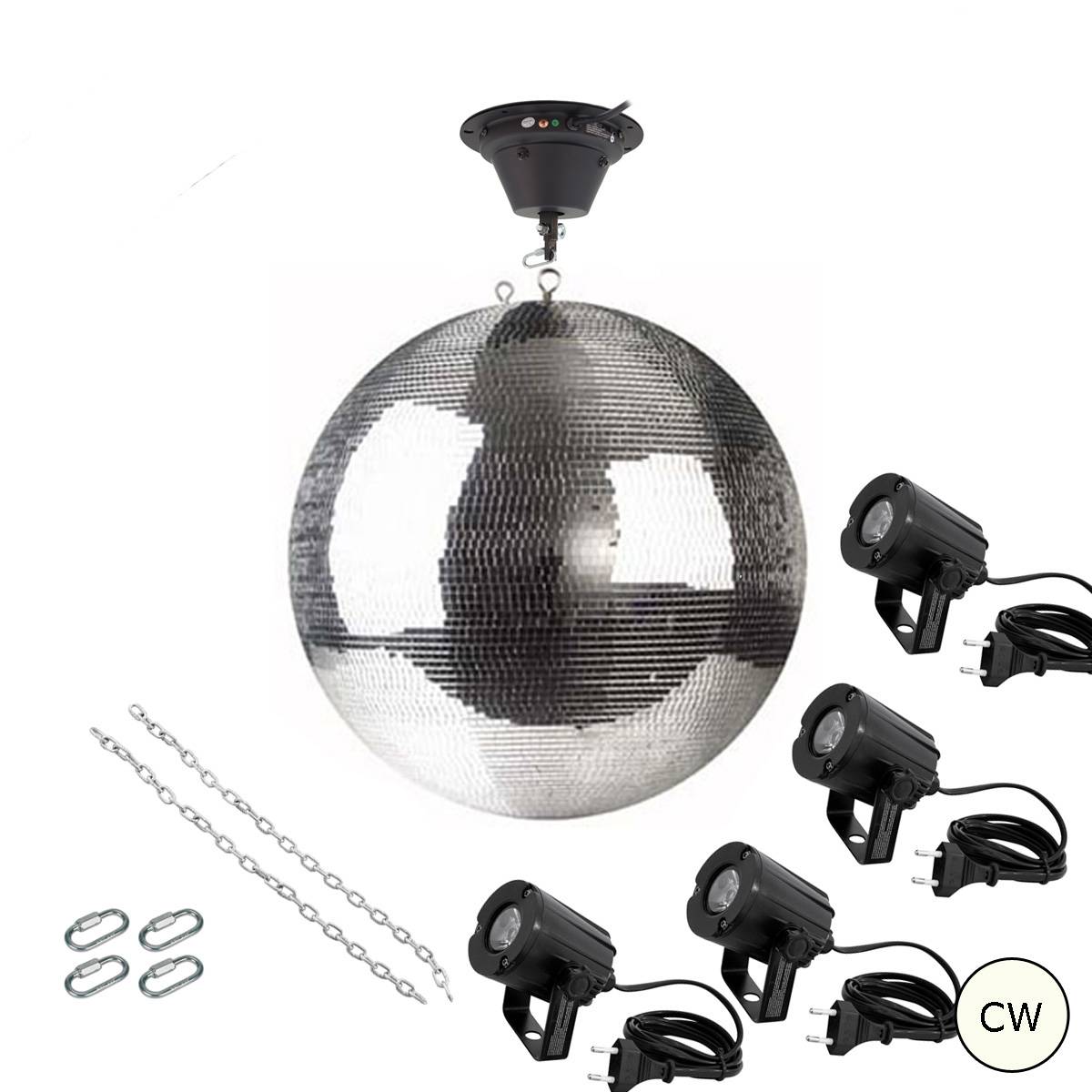 Spiegelkugel Komplettset 50cm mit Motor, 4 x LED Pinspot (kaltweiss) PROFI