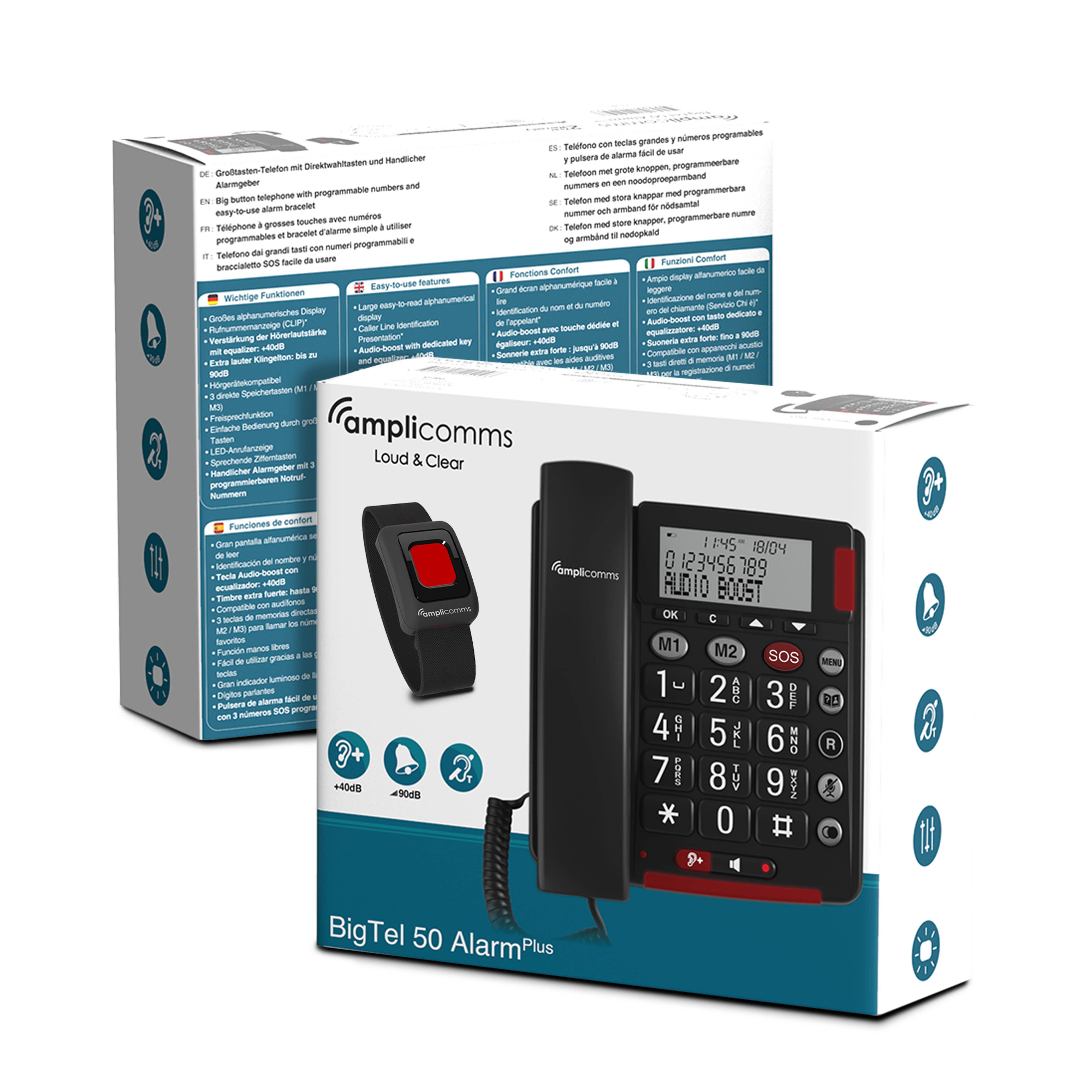 amplicomms BIGTel 50 Alarm plus, Grosstastentelefon Dark Grey