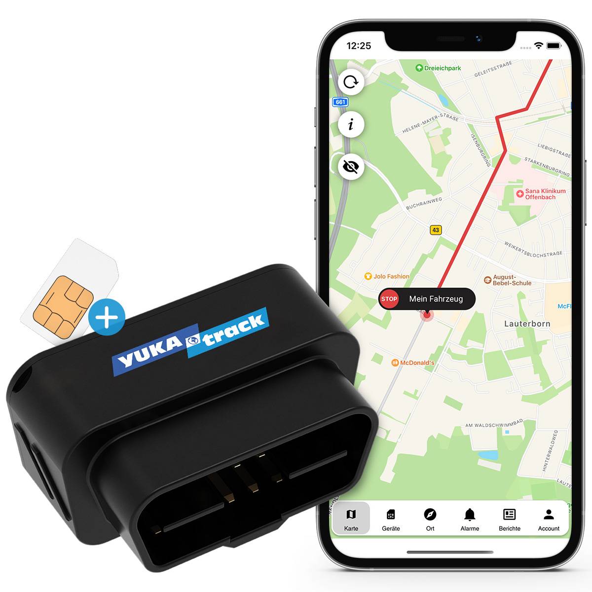 YUKAtrack AIO GPS OBD2 Car Tracker 2G incl. SIM Date Flat