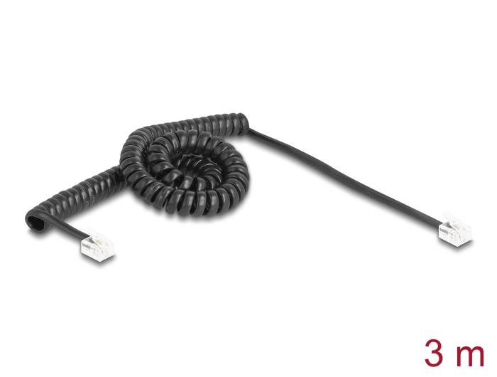 Delock Telefonkabel / Spiralkabel RJ11 Stecker zu RJ11 Stecker schwarz 3 m