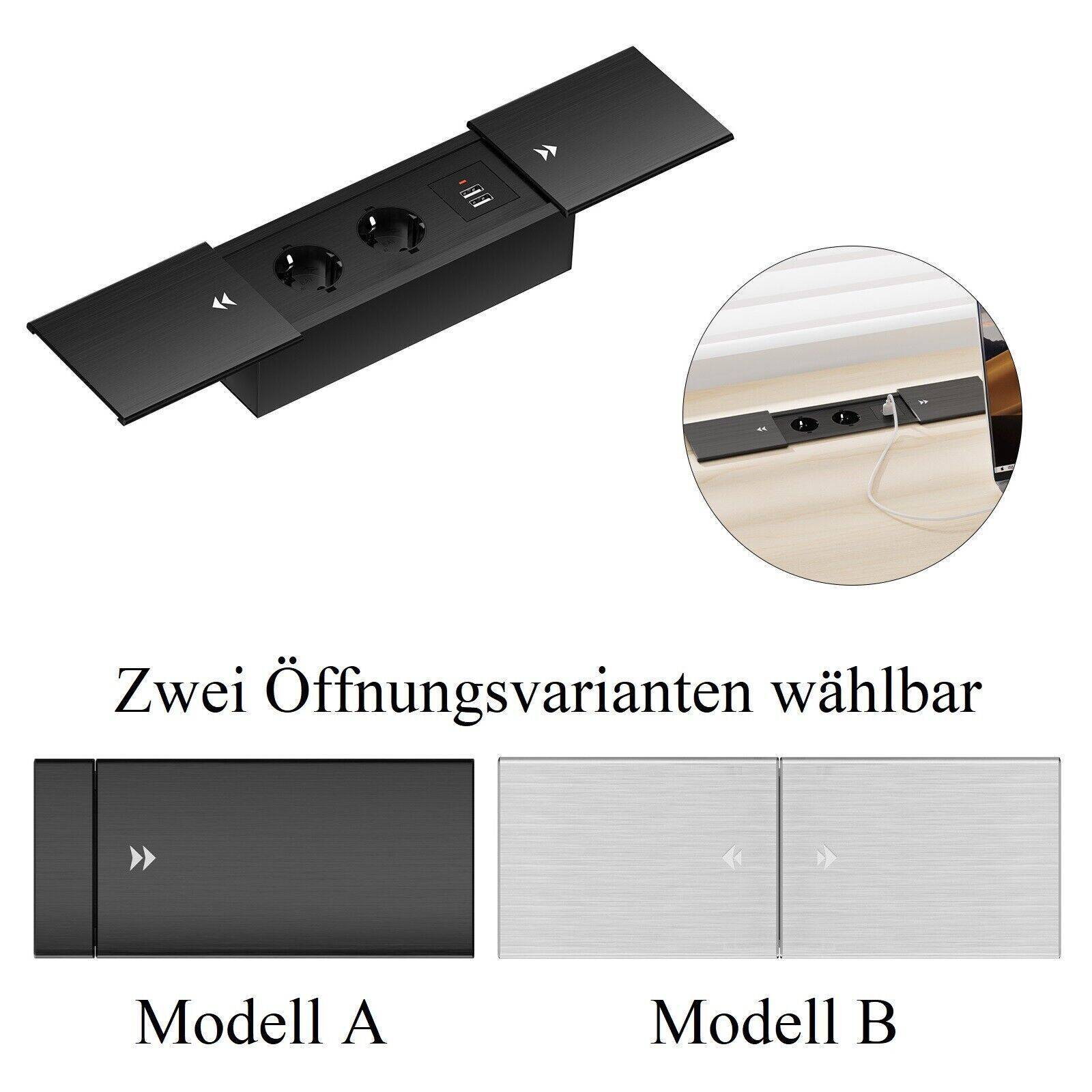 Einbausteckdose Aluminium Tischsteckdose Bodensteckdose Fußboden Steckdose 230V Modell B / 4-Fach / Silber