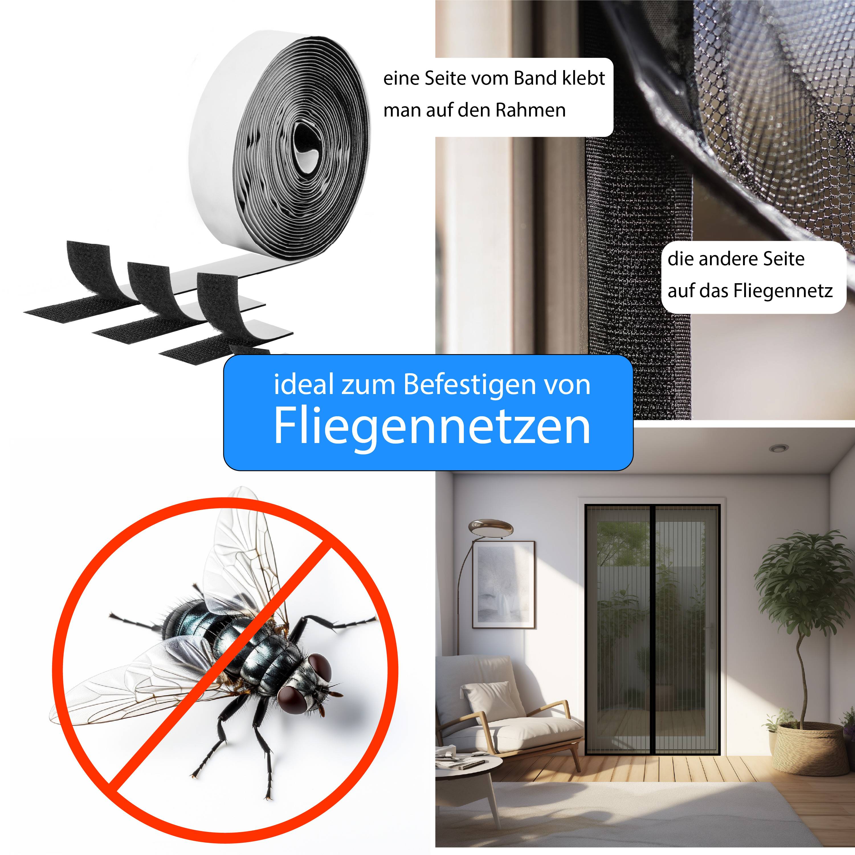 Klettverschluss Klettband selbstklebend Fliegennetz Fliegengitter Moskitonetz 10 Stück 2x10cm