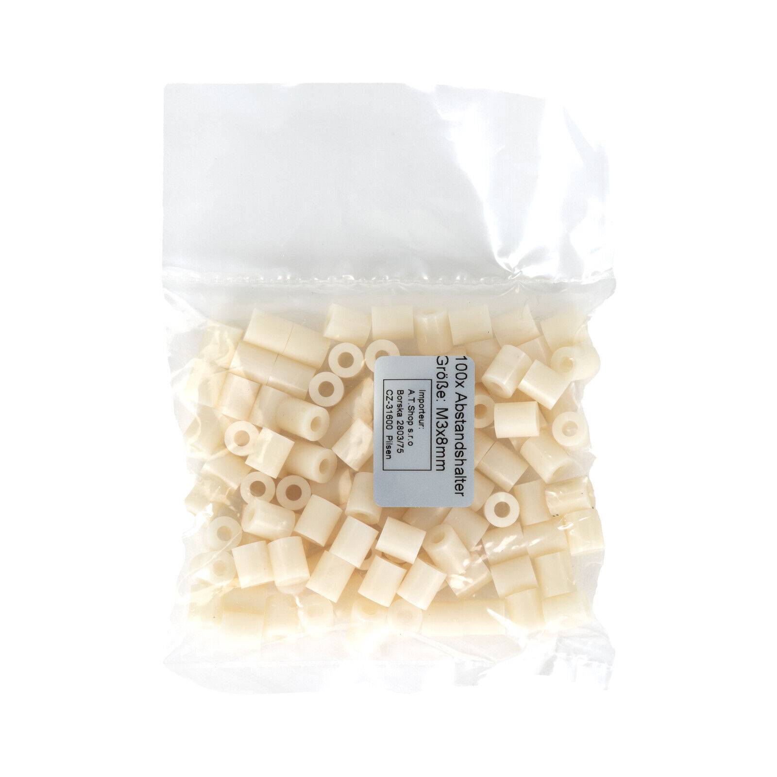 100x Distanzhülse M3 Abstandshalter Distanz Hülse Kunststoff ABS Platine 3mm 100x „beige“ 8mm