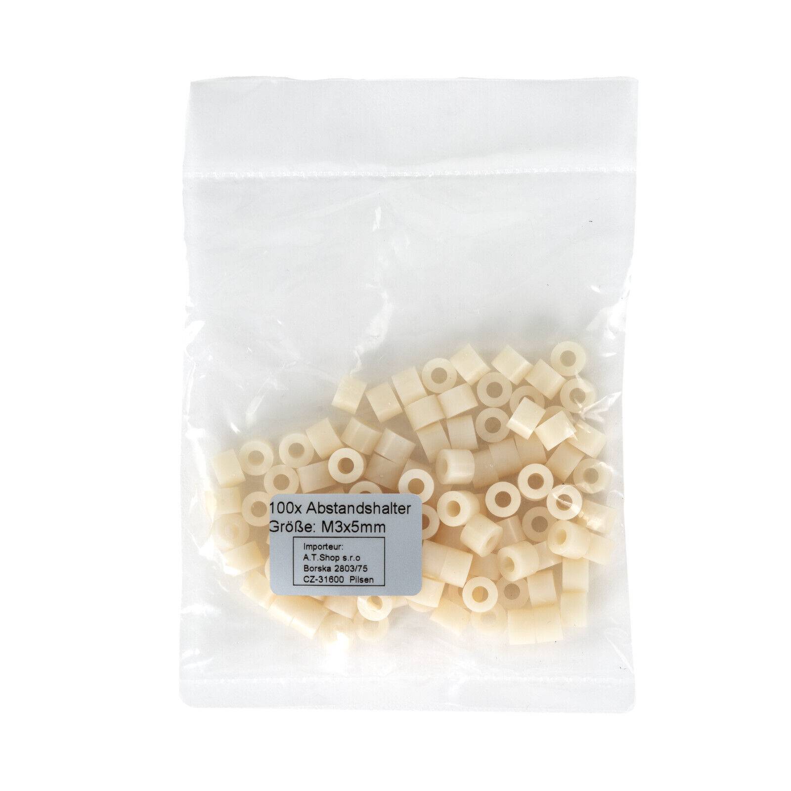 100x Distanzhülse M3 Abstandshalter Distanz Hülse Kunststoff ABS Platine 3mm 100x „beige“ 5mm