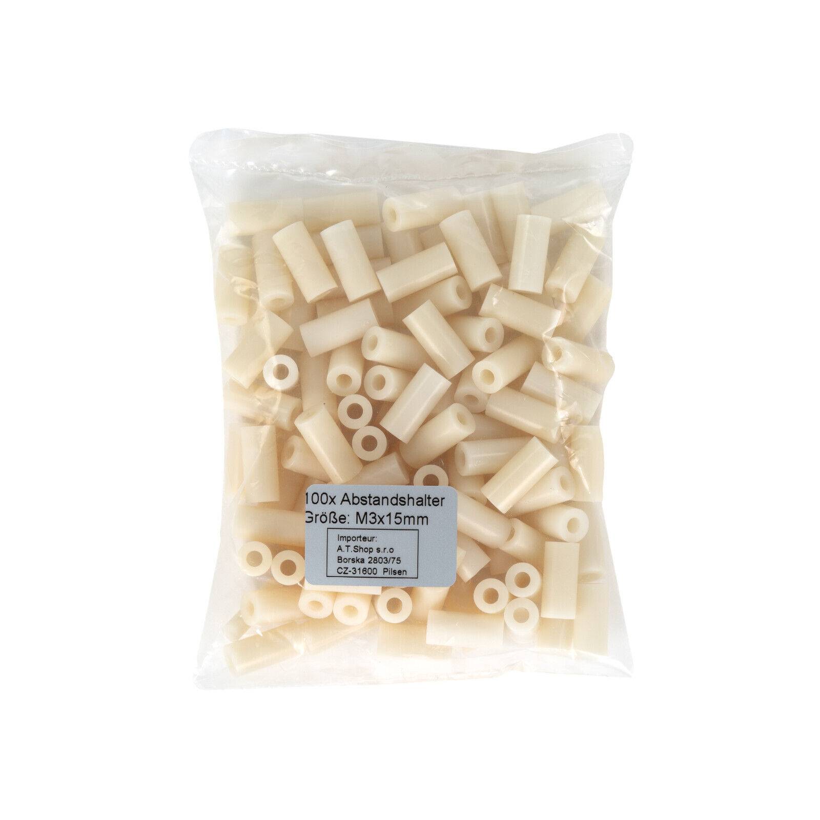 100x Distanzhülse M3 Abstandshalter Distanz Hülse Kunststoff ABS Platine 3mm 100x „beige“ 15mm