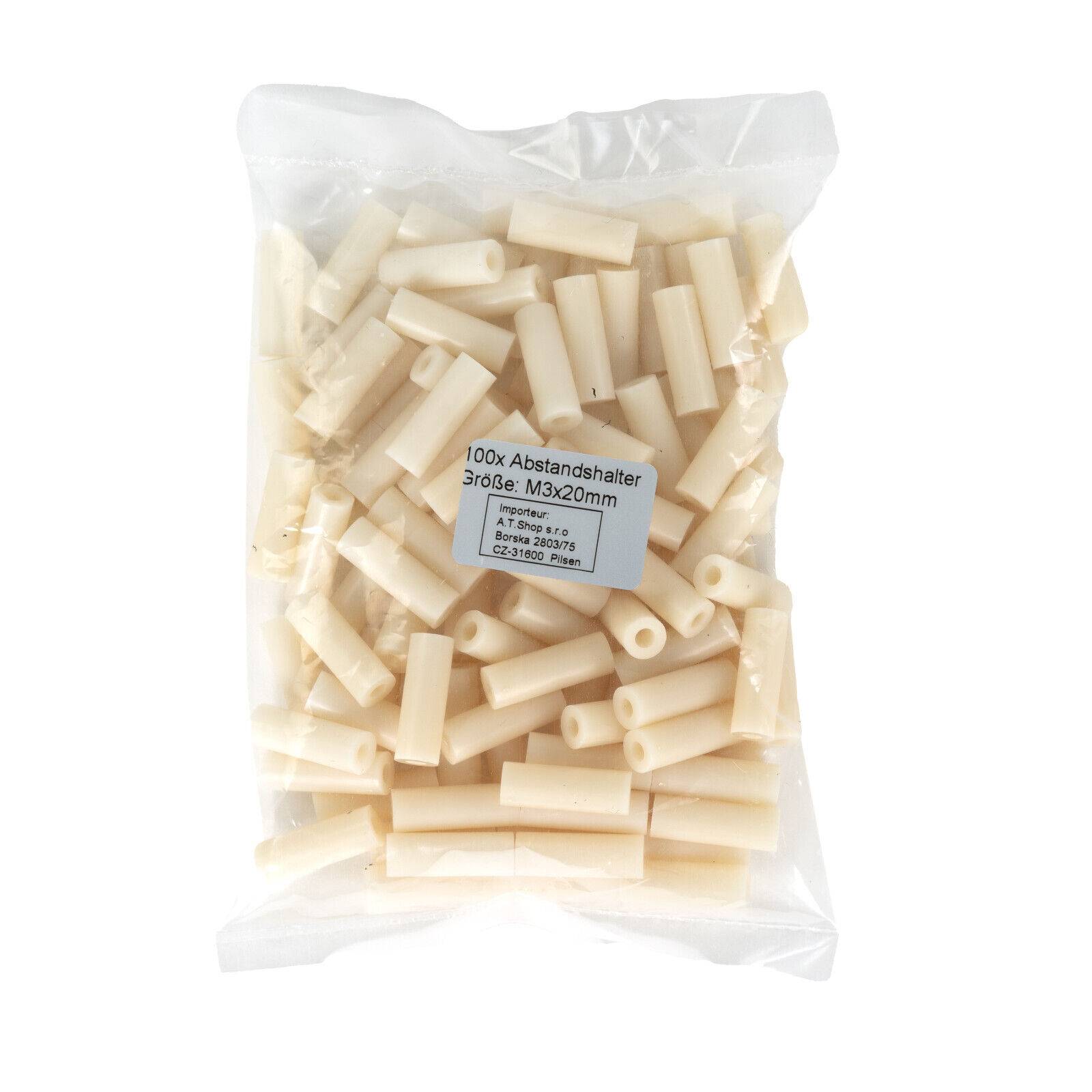 100x Distanzhülse M3 Abstandshalter Distanz Hülse Kunststoff ABS Platine 3mm 100x „beige“ 20mm