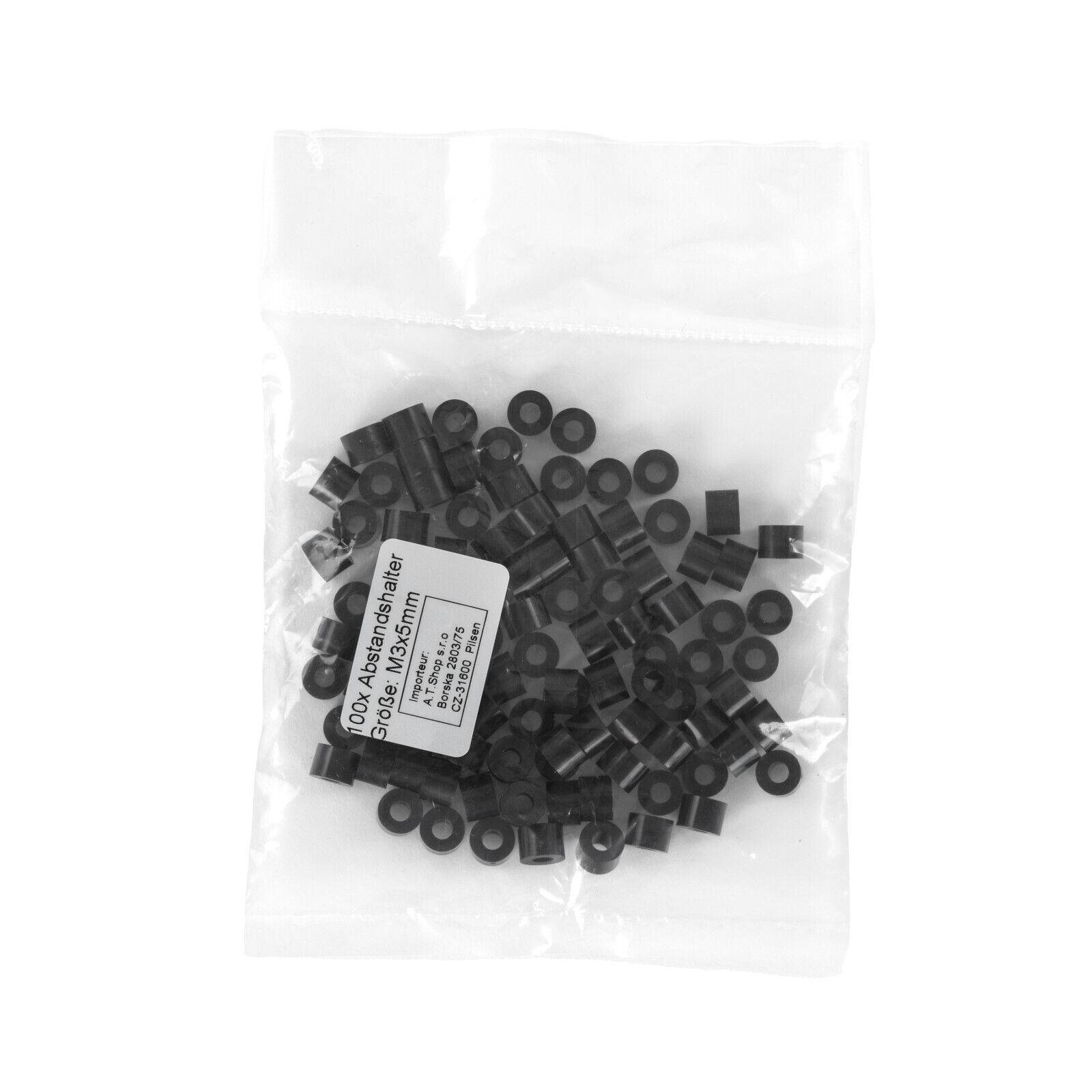 100x Distanzhülse M3 Abstandshalter Distanz Hülse Kunststoff ABS Platine 3mm 100x „schwarz“ 5mm