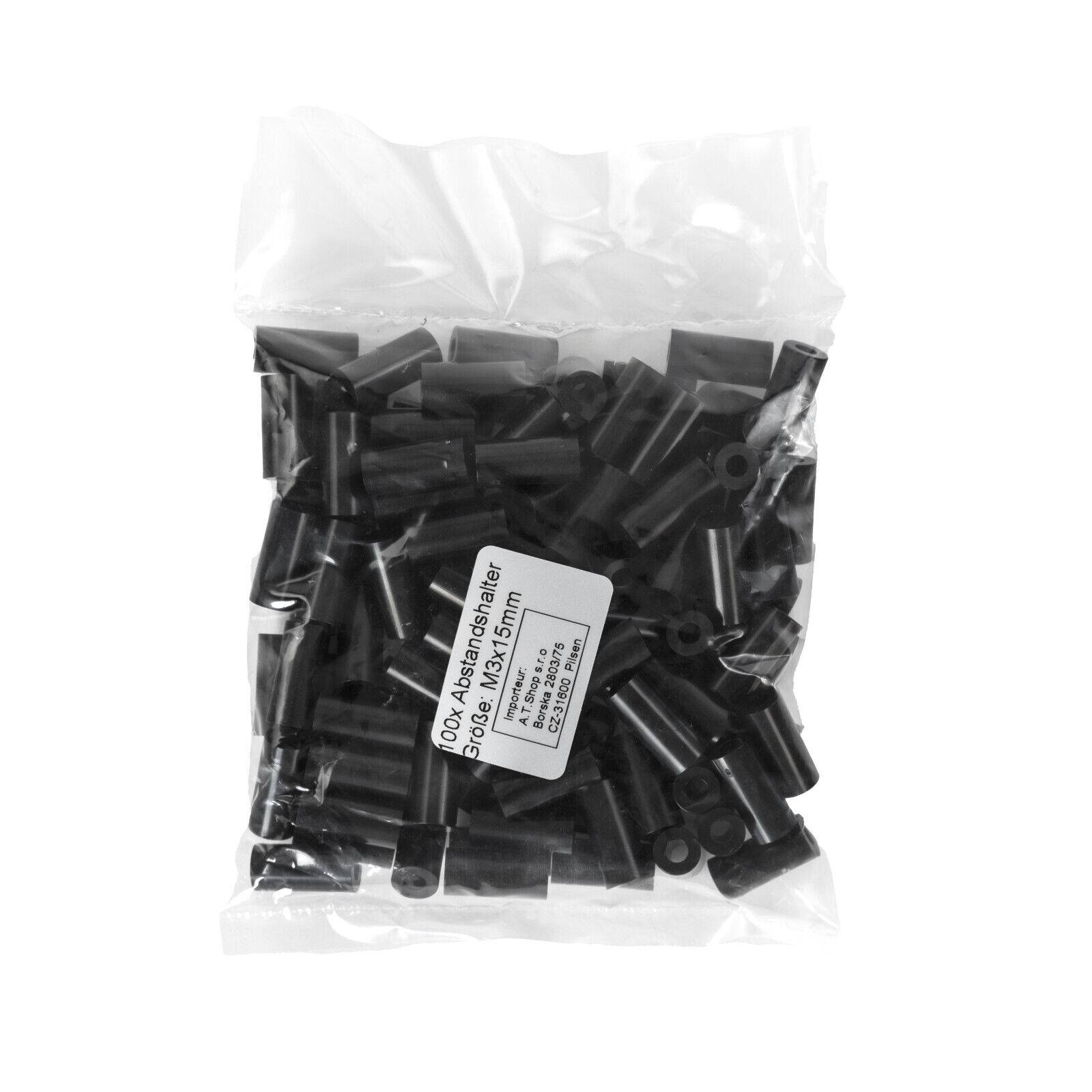 100x Distanzhülse M3 Abstandshalter Distanz Hülse Kunststoff ABS Platine 3mm 100x „schwarz“ 15mm