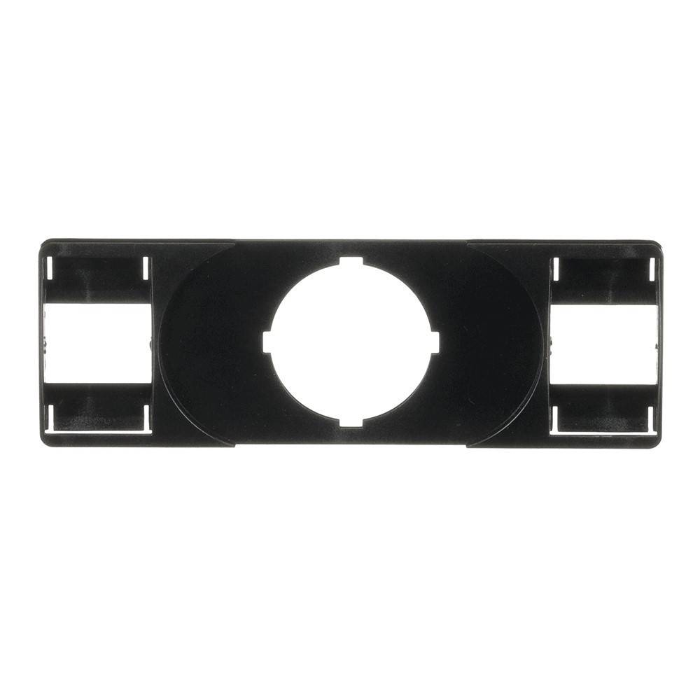 Ein schwarzes Kunststoffpanel mit vier rechteckigen Schlitzen und einer zentralen kreisrunden Öffnung, das zum Montieren von elektronischen Komponenten oder Geräten verwendet wird.