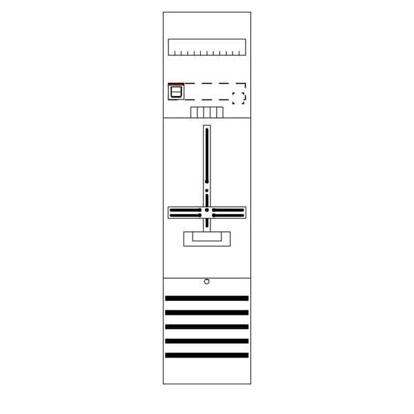 Diagramm eines elektronischen Gerätepanels mit einem Schieberegler, einem Messgerät, einem Knopf und einem Gitter. Layout deutet auf Luftströmung hin.