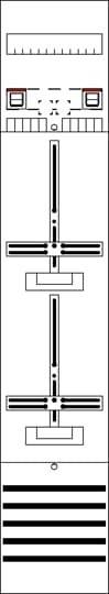 Ein schwarz-weißes abstraktes Symbol mit kräftigen vertikalen und horizontalen Linien, das einem Kreuz mit Erweiterungen ähnelt, auf einem einfarbigen Hintergrund.
