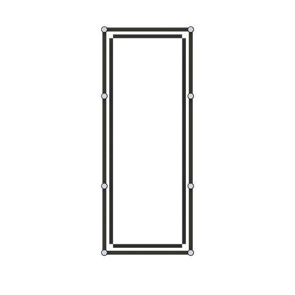 Ein schwarzes vertikales Rechteck mit abgerundeten Kanten ist umrissen und weist mehrere Kontrollpunkte auf seinem Umfang auf.