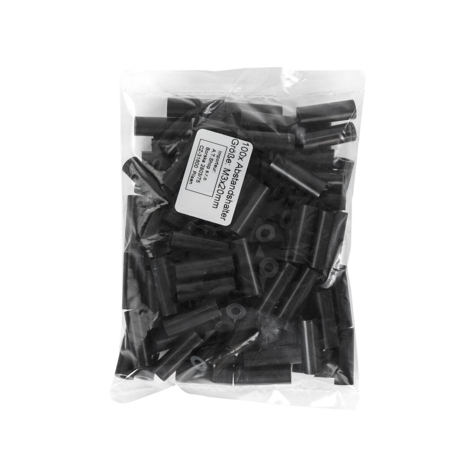 100x Distanzhülse M3 Abstandshalter Distanz Hülse Kunststoff ABS Platine 3mm 100x „schwarz“ 20mm