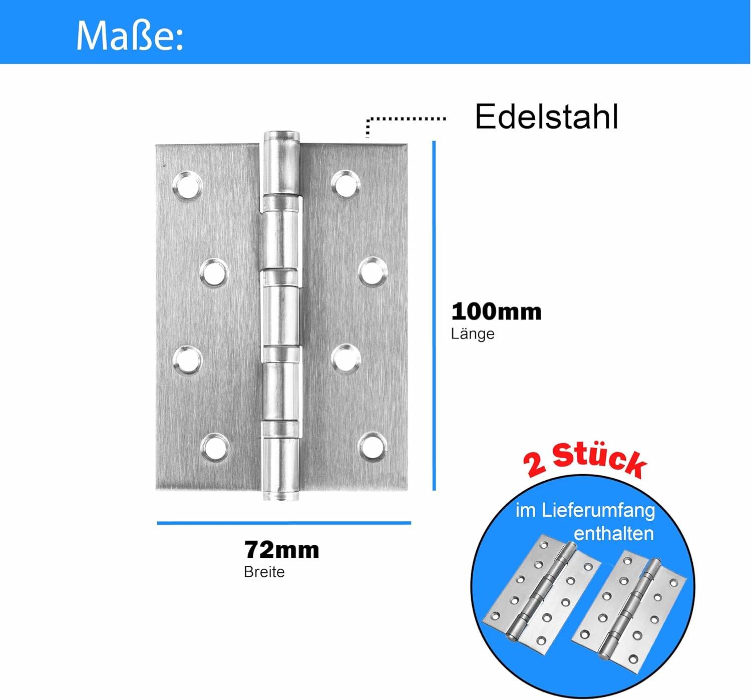 2x Edelstahl Scharniere 125mm Türband Türscharnier Scharnier Beschlag Schrauben