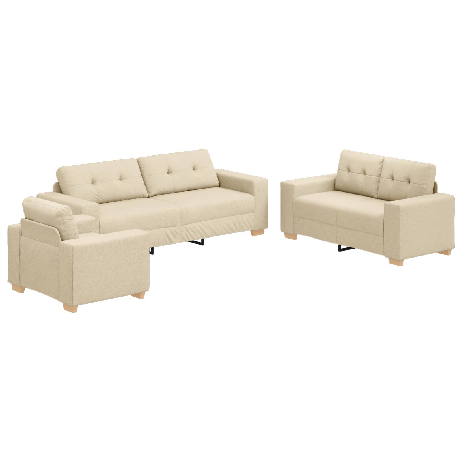 vidaXL 3-tlg. Sofagarnitur mit Kissen Creme Stoff