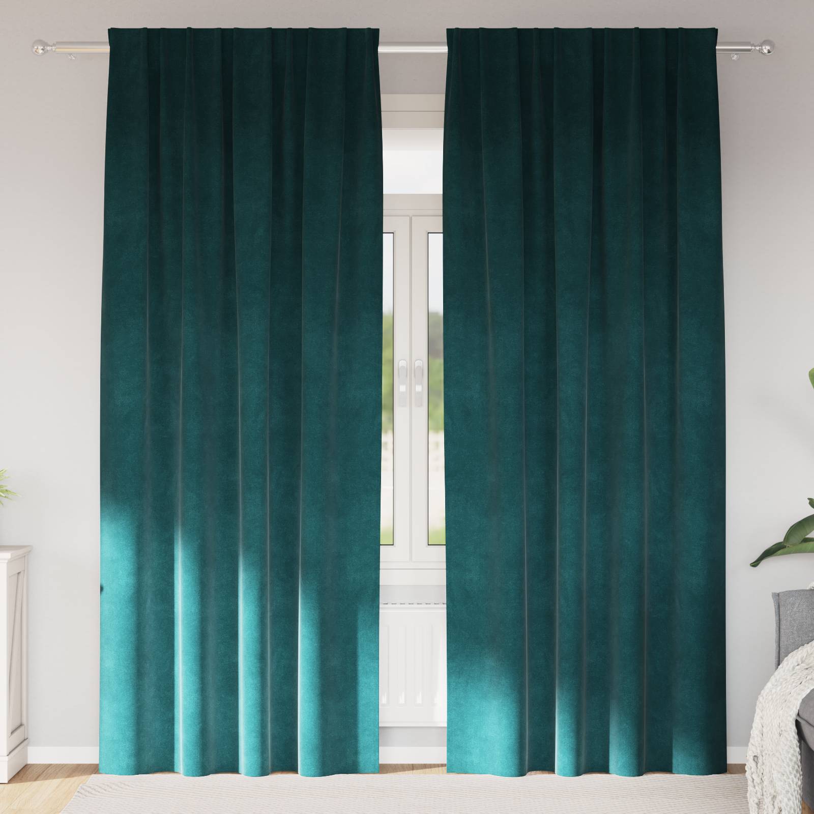 vidaXL Verdunkelungsvorhänge mit Klettband 2 Stk. Dunkelgrün Samt