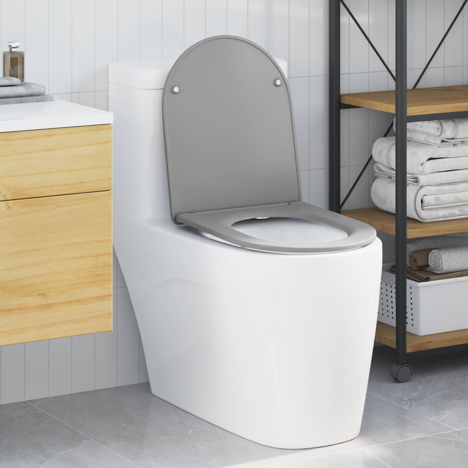 vidaXL Toilettensitz Quick Release Absenkautomatik Duroplast Grau