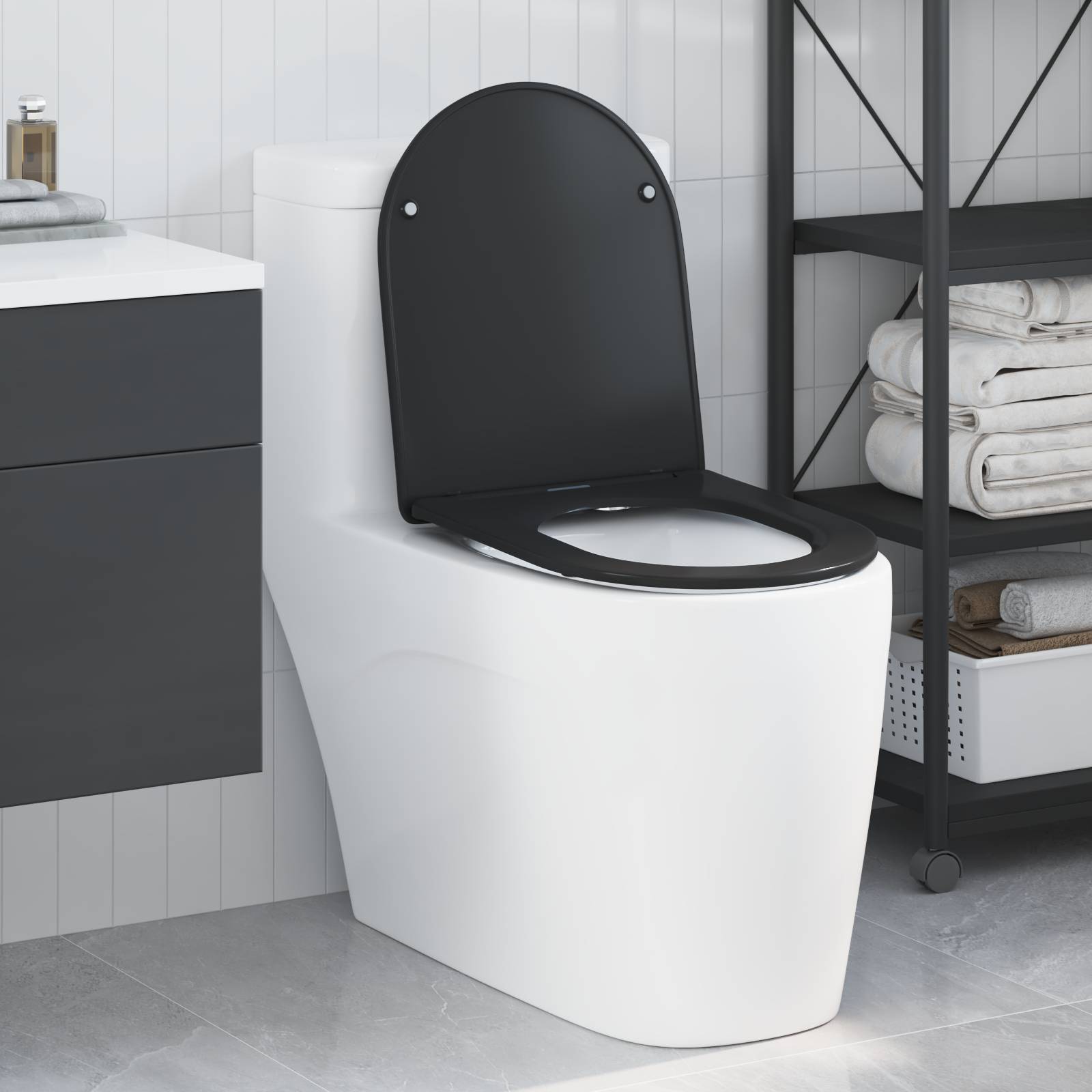 vidaXL Toilettensitz Quick Release Absenkautomatik Duroplast Schwarz