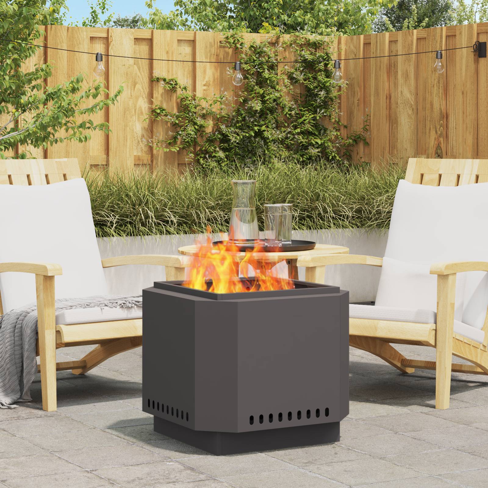 vidaXL Feuerstelle Rauchfrei Schwarz 58x58x51 cm Stahl