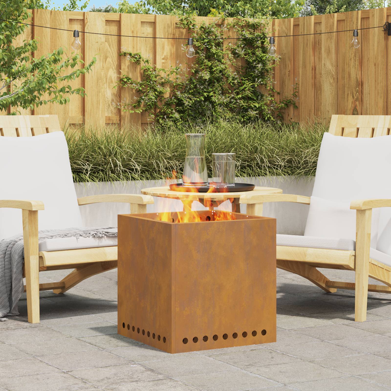 vidaXL Feuerstelle Rauchfrei Quadratisch 48x48x50 cm Cortenstahl