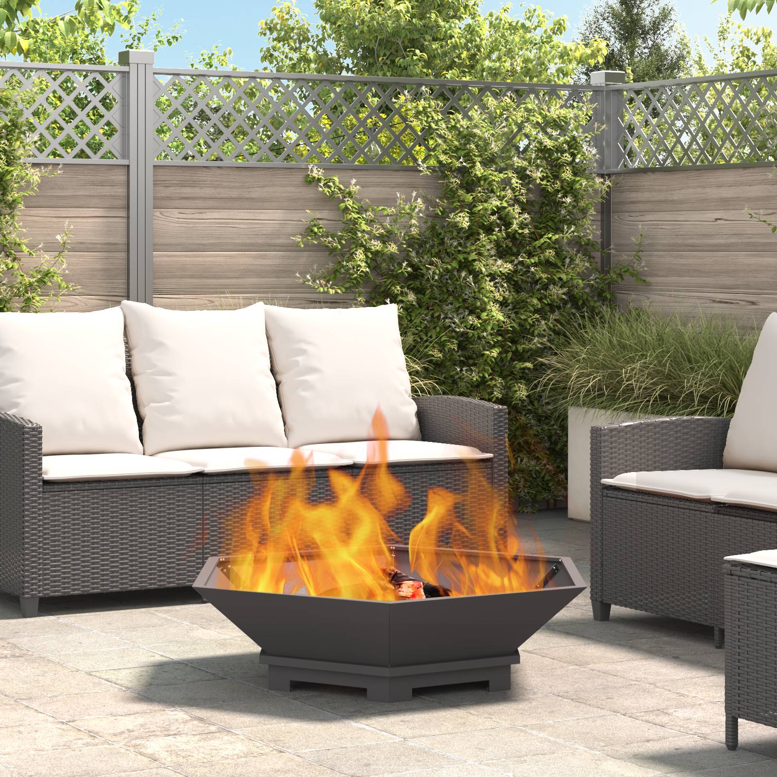 vidaXL Feuerstelle Sechseckig Schwarz 100x100x28 cm Stahl