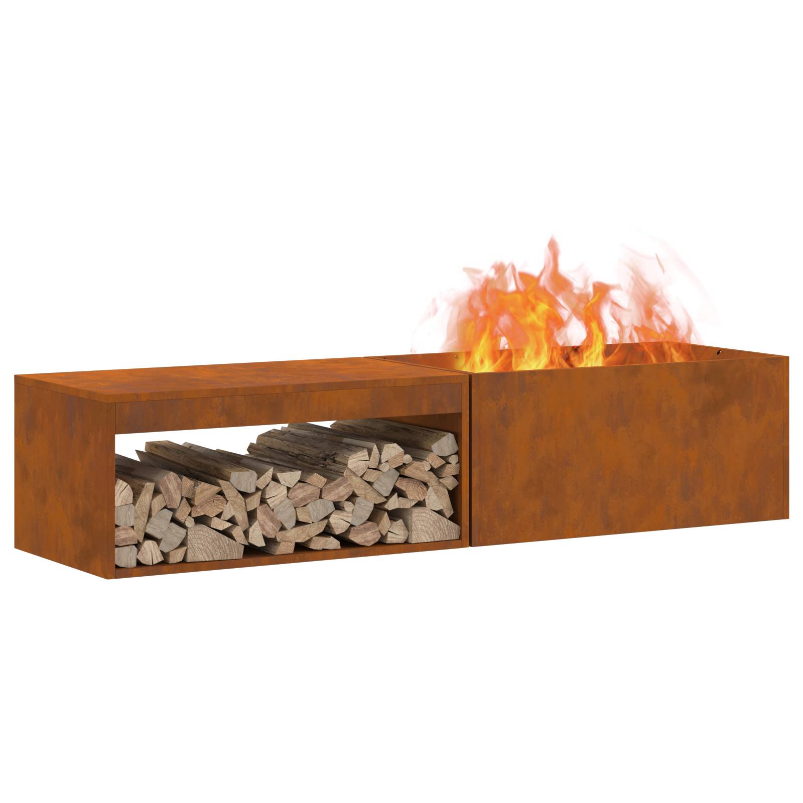 vidaXL Feuerstelle mit Holzlager 160x45x35 cm Cortenstahl