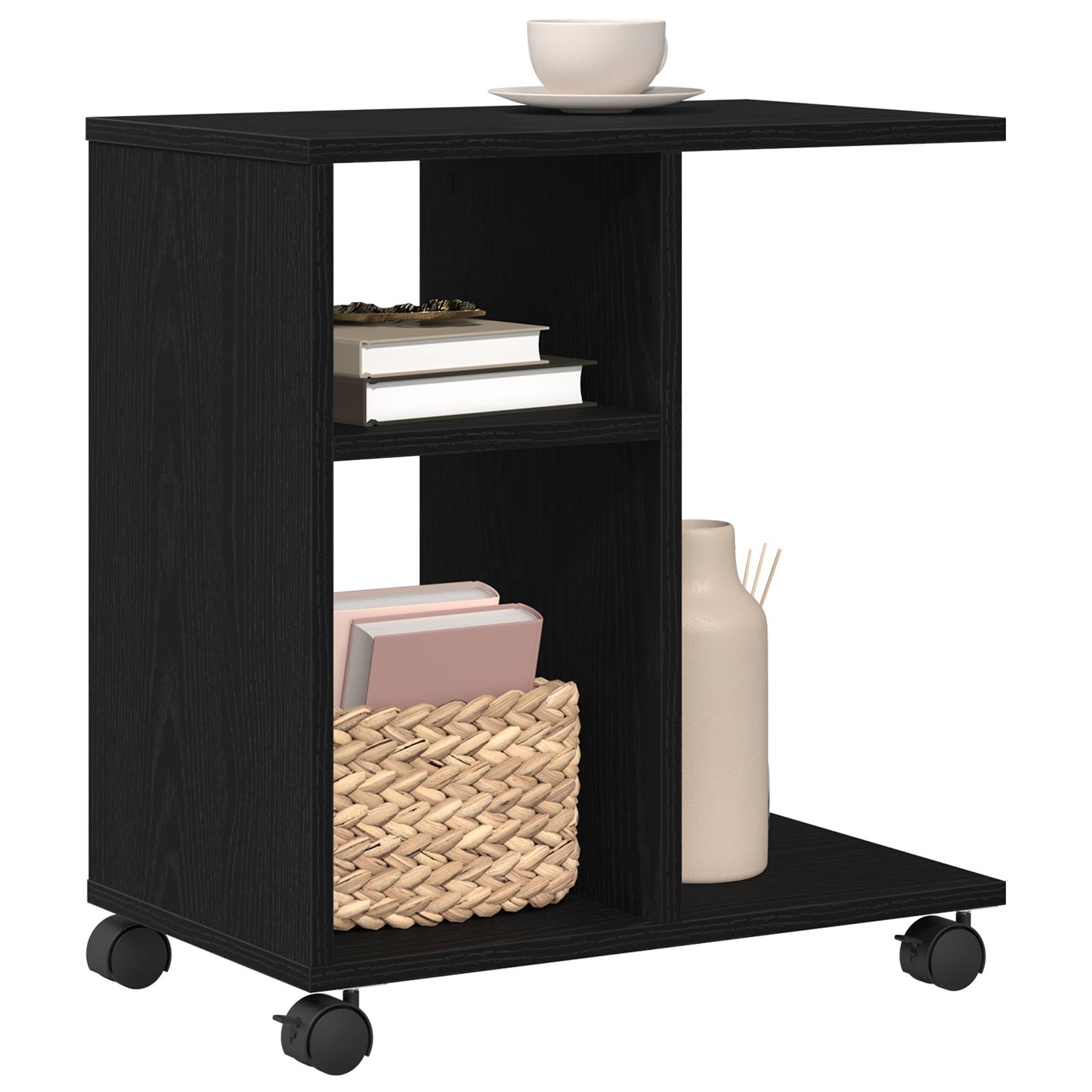 vidaXL Beistelltisch mit Rollen Schwarz Eiche 50x30x55cm Holzwerkstoff