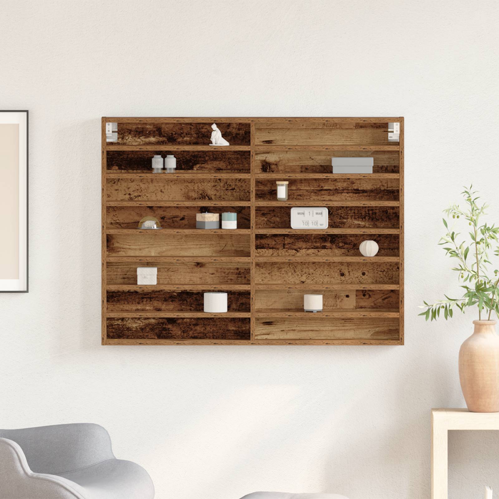 vidaXL Vitrinenschrank Altholz 100x8,5x75 cm Holzwerkstoff