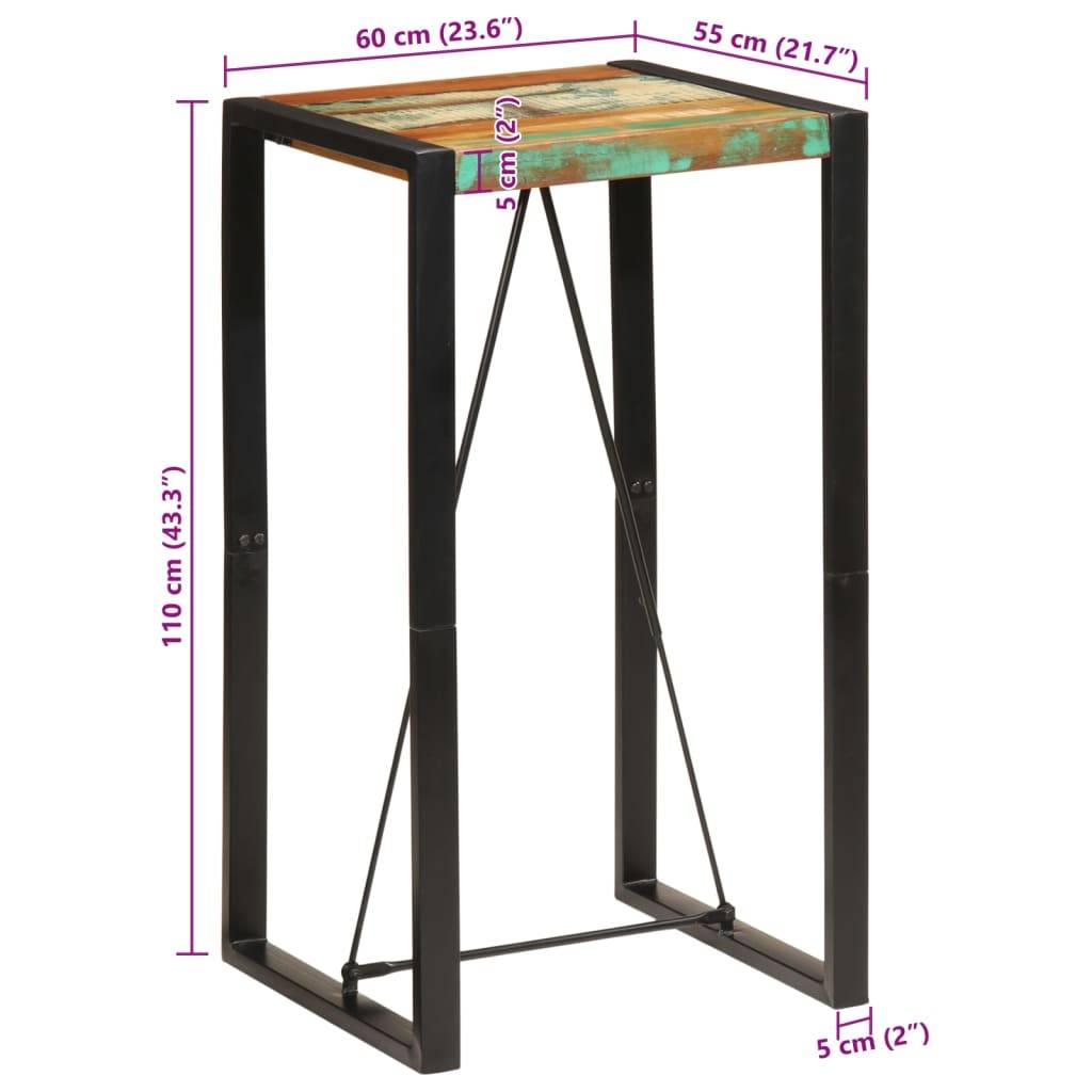 vidaXL Bartisch 60x55x110 cm Altholz Massiv
