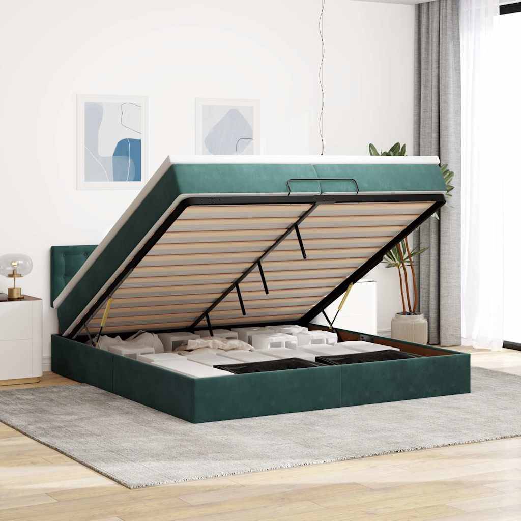 vidaXL Ottoman-Bett mit Matratze Dunkelgrün 200x200 cm Samt