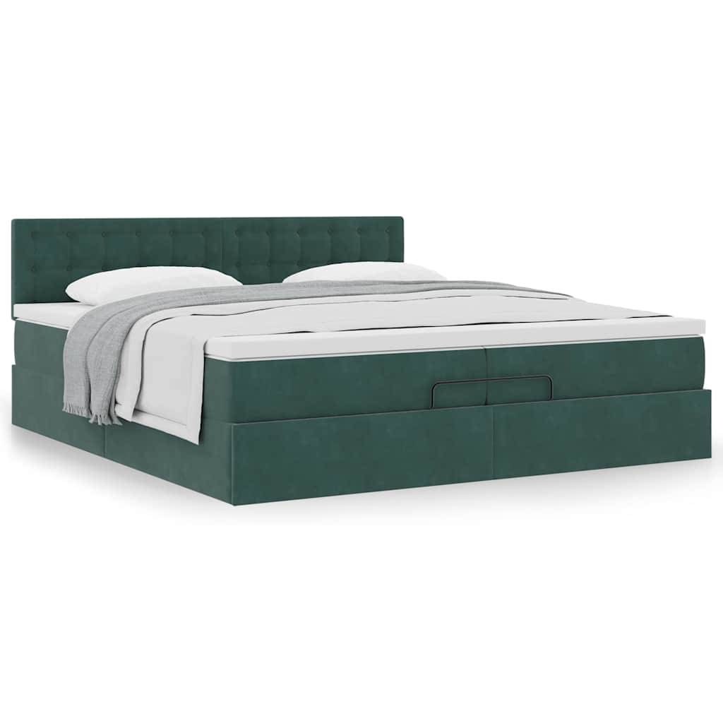 vidaXL Ottoman-Bett mit Matratze Dunkelgrün 200x200 cm Samt