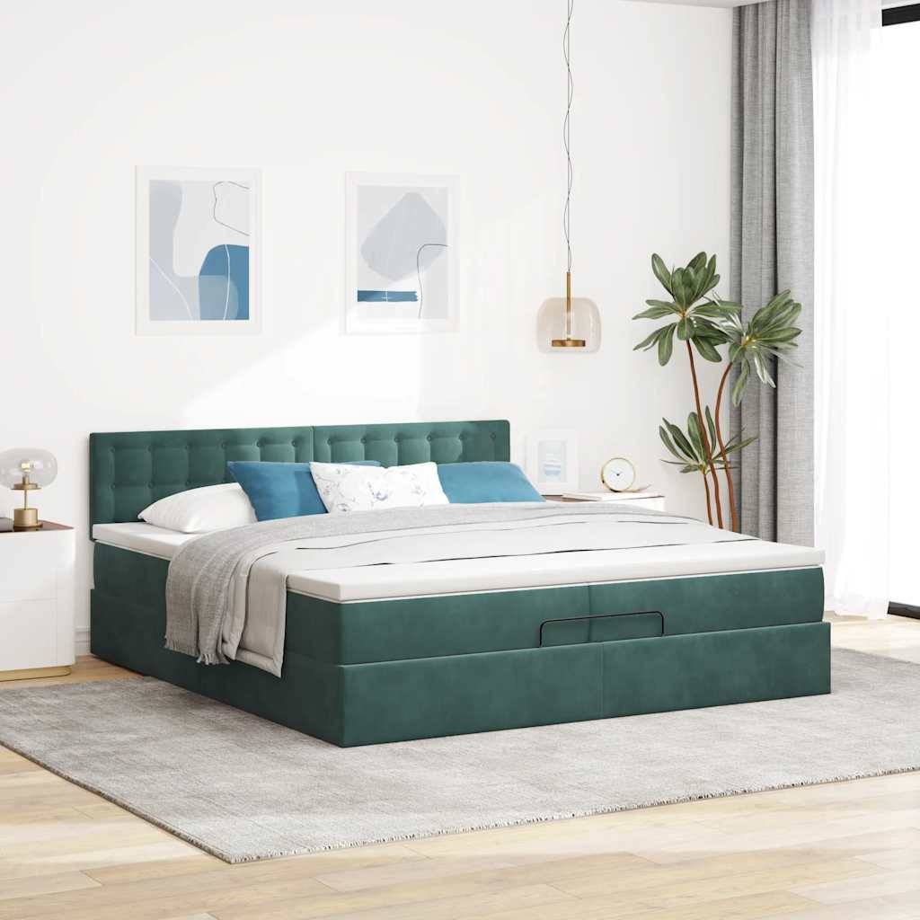 vidaXL Ottoman-Bett mit Matratze Dunkelgrün 200x200 cm Samt