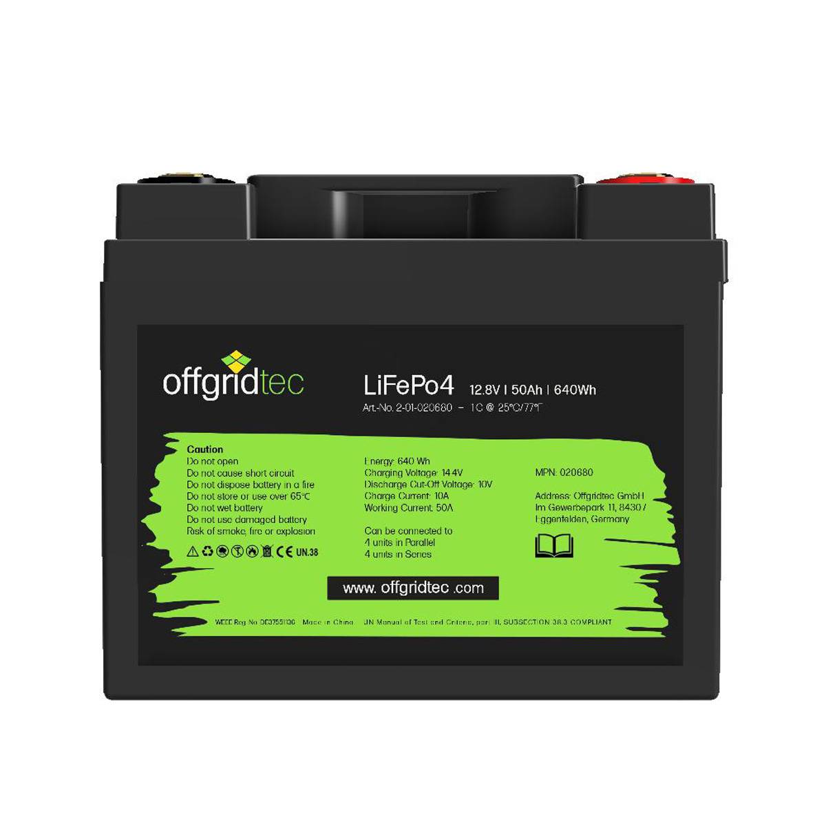 Offgridtec LiFePo4 Akku 12/50 12,8V 50Ah BMS integriert 640Wh