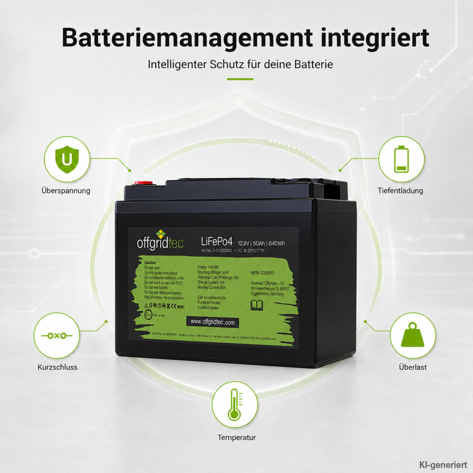 Offgridtec LiFePo4 Akku 12/50 12,8V 50Ah BMS integriert 640Wh
