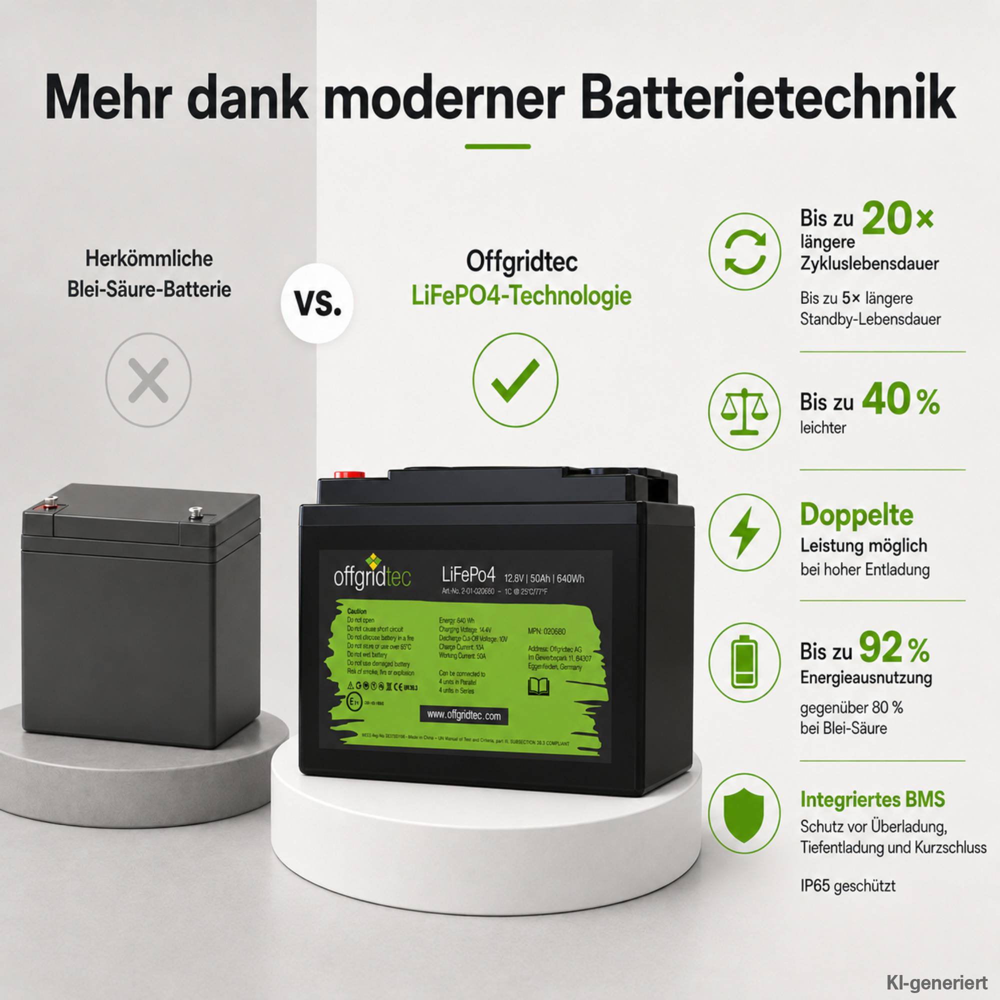 Offgridtec LiFePo4 Akku 12/50 12,8V 50Ah BMS integriert 640Wh