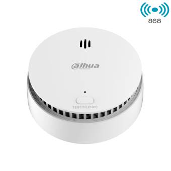Weißer Dahua-Rauchmelder mit dem Wireless-Symbol '868' oben rechts.