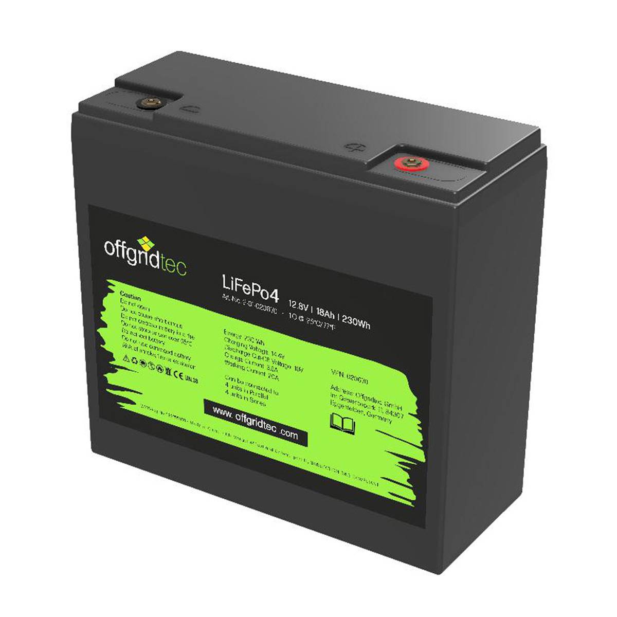 Offgridtec LiFePo4 Akku 12/18 12,8V 18Ah BMS integriert 230Wh