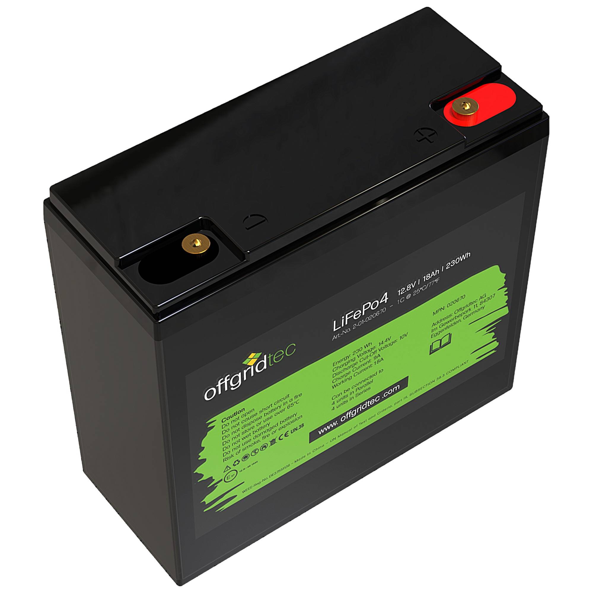 Offgridtec LiFePo4 Akku 12/18 12,8V 18Ah BMS integriert 230Wh