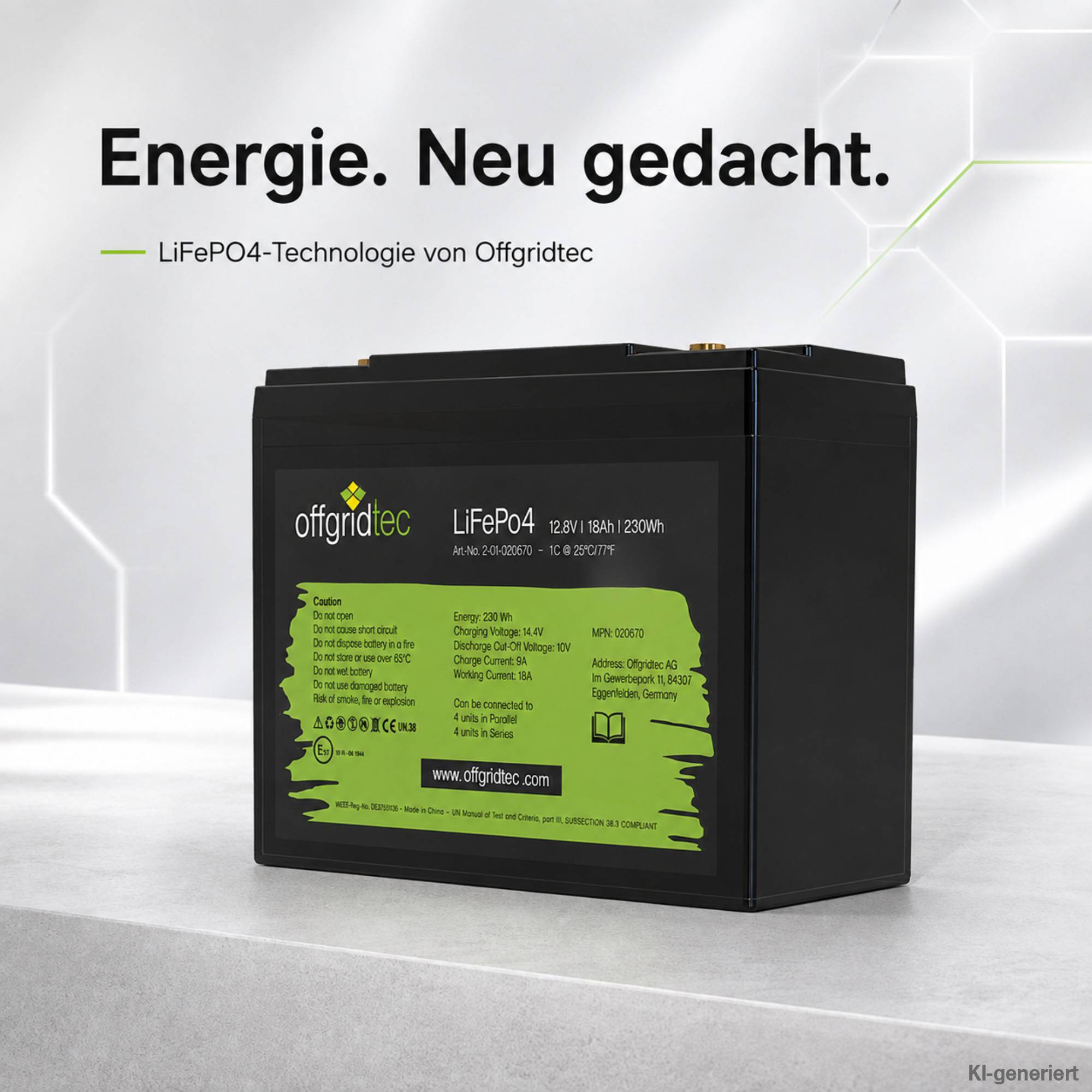 Offgridtec LiFePo4 Akku 12/18 12,8V 18Ah BMS integriert 230Wh