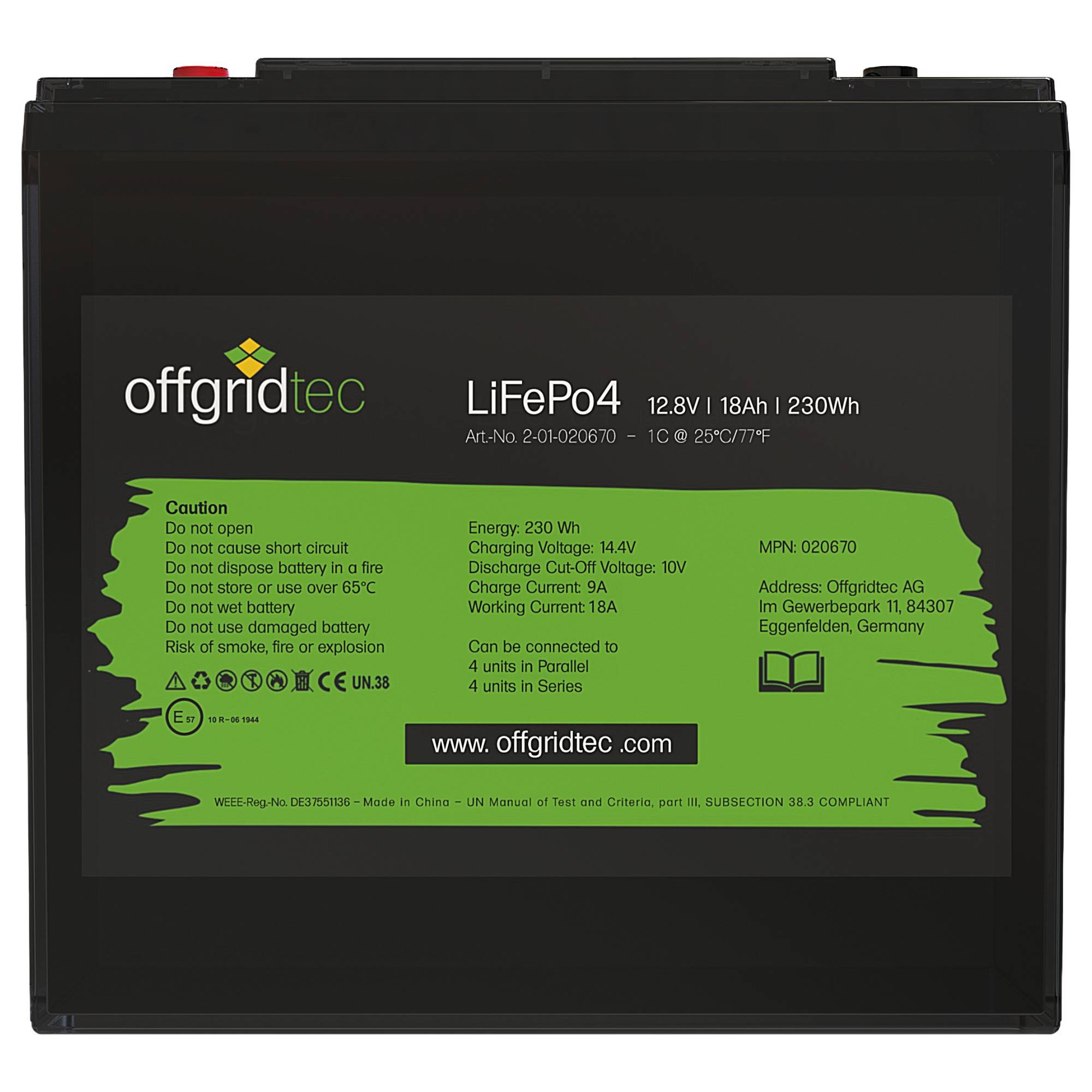 Offgridtec LiFePo4 Akku 12/18 12,8V 18Ah BMS integriert 230Wh