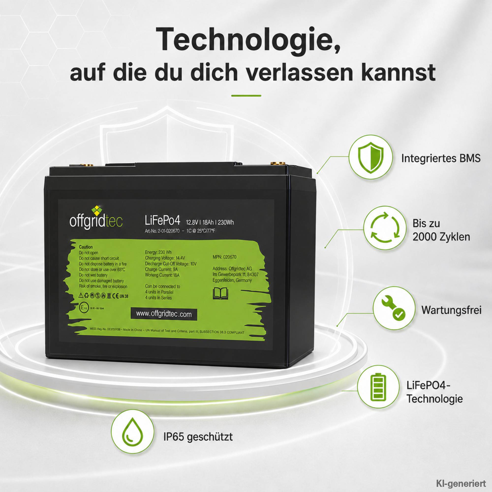 Offgridtec LiFePo4 Akku 12/18 12,8V 18Ah BMS integriert 230Wh