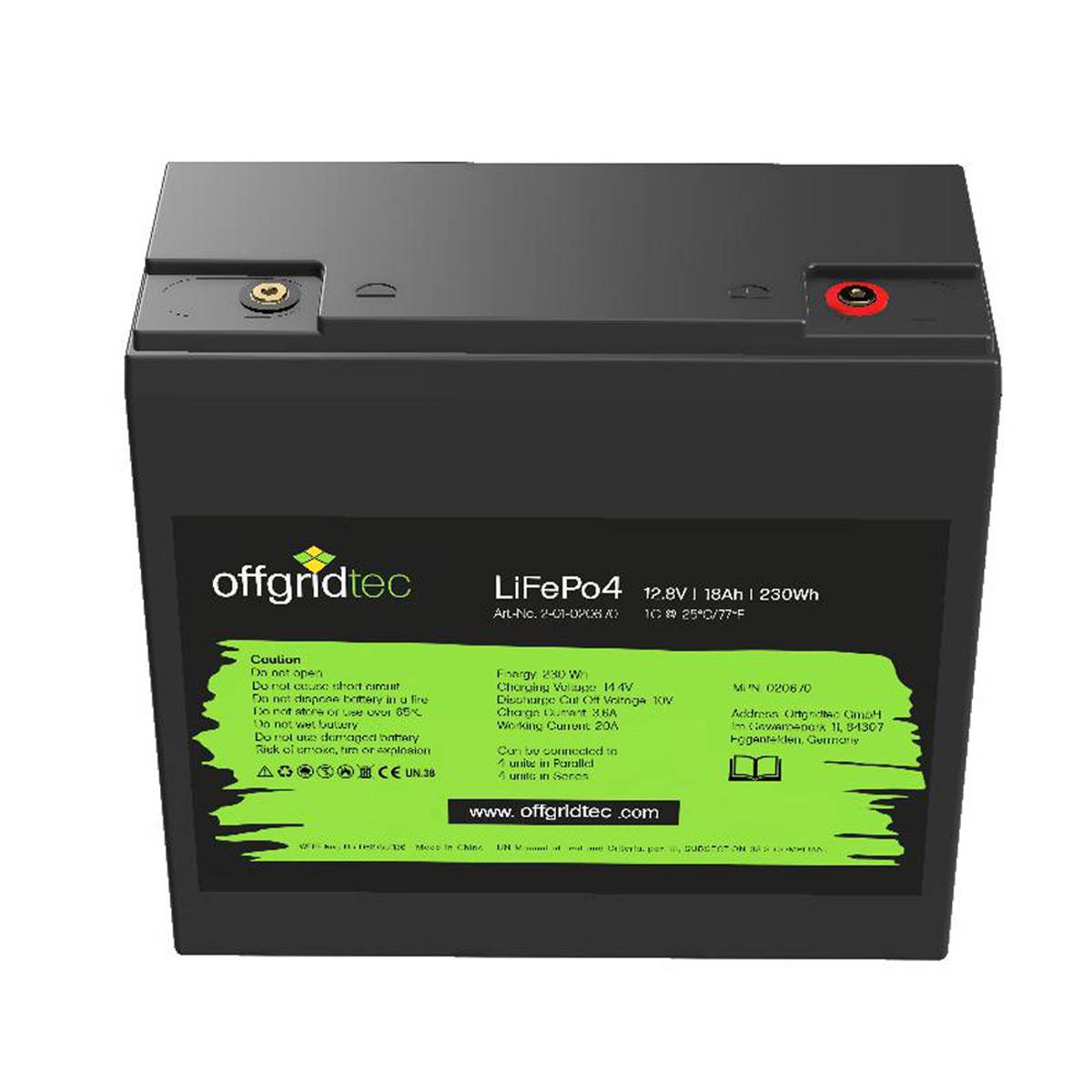 Offgridtec LiFePo4 Akku 12/18 12,8V 18Ah BMS integriert 230Wh