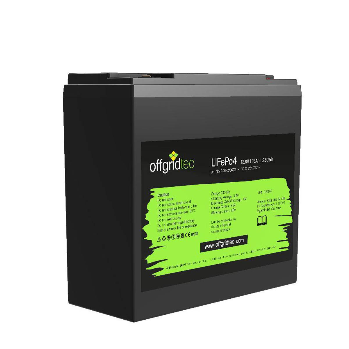 Offgridtec LiFePo4 Akku 12/18 12,8V 18Ah BMS integriert 230Wh