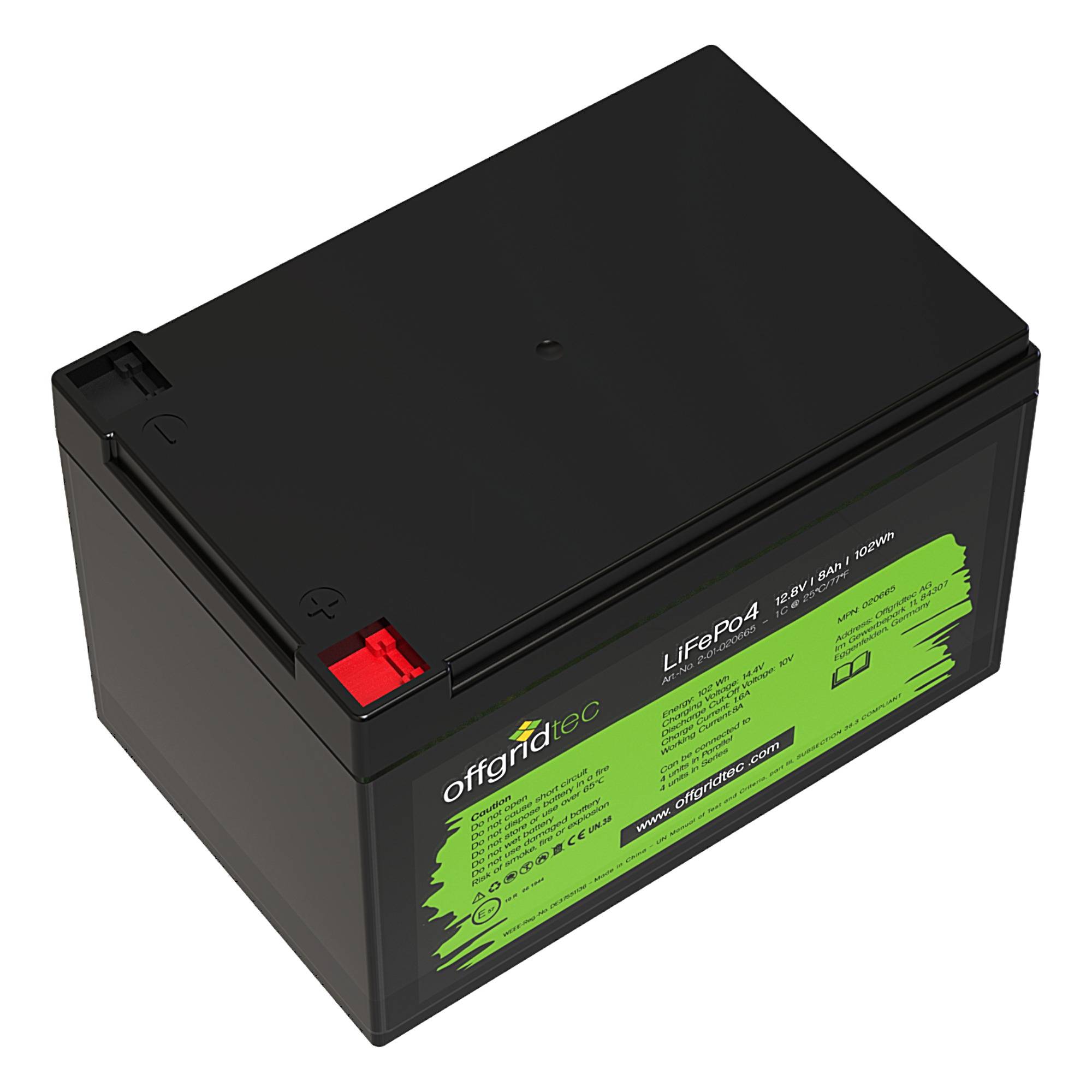 Offgridtec LiFePo4 Akku 12/8 12,8V 8Ah BMS integriert 102Wh